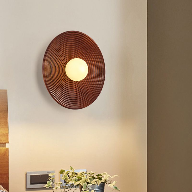 Round Shape Wood Wall Mount Light Modern Style 1-Light Wall Light Sconce