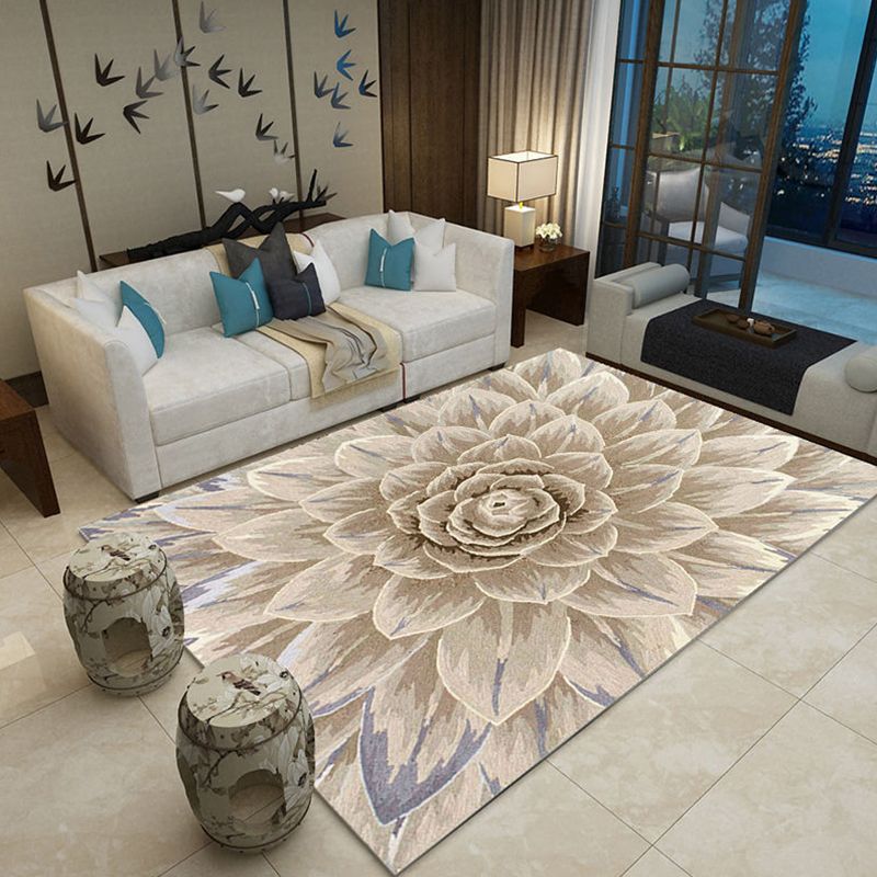 Classic Living Room Rug Multi Colored Plant Pattern Area Rug Polyster Non-Slip Easy Care Carpet