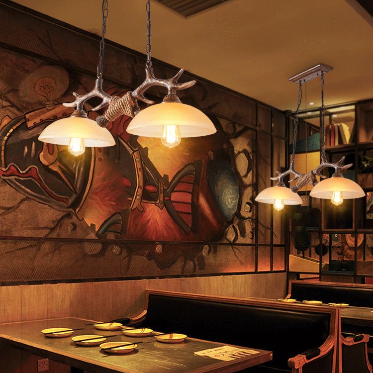 White Bowl Pendant Lighting Fixture Traditional Metal Restaurant Ceiling Pendant Light