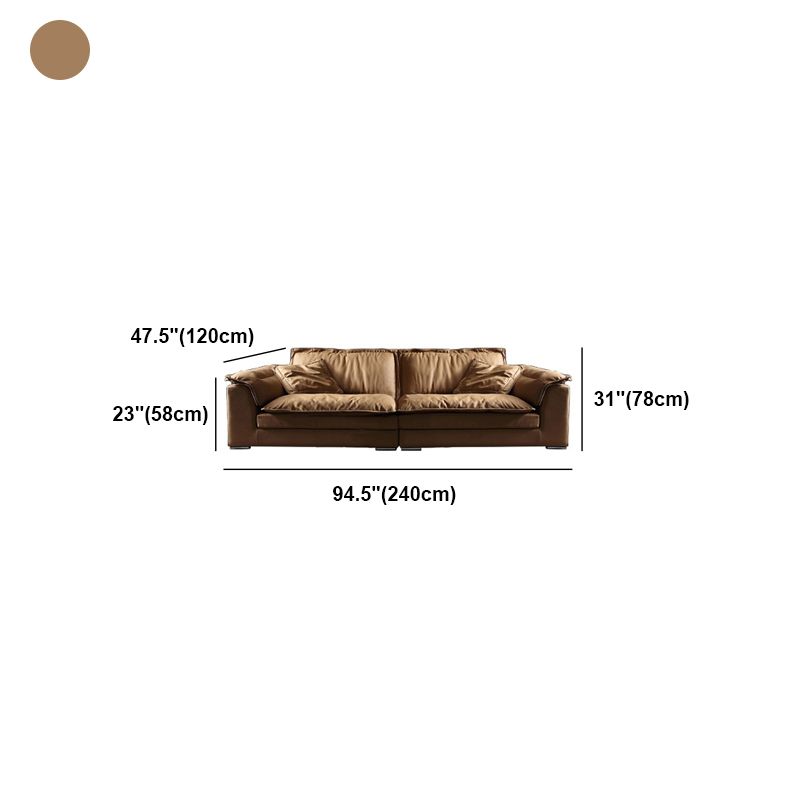 Modern Faux Leather Brown Sofa Pillow Top Arm Cushions Sofa & Chaise