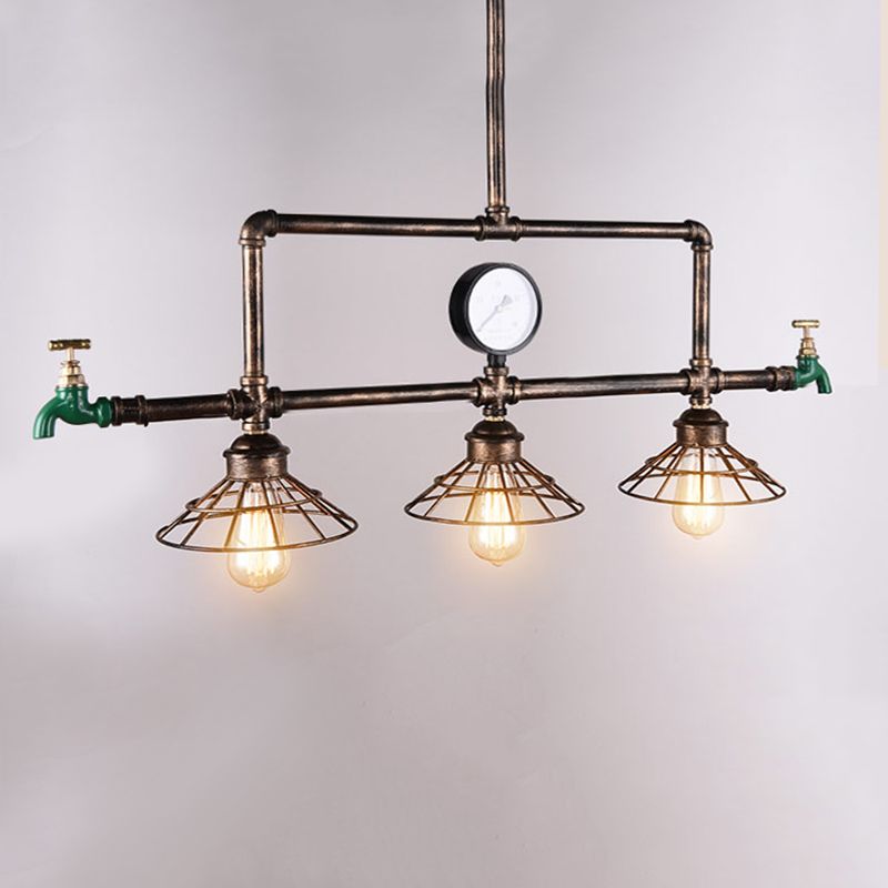 Cage Metal Isola sospesa Luce in stile industriale Isola lampadario Isola Luce in ruggine