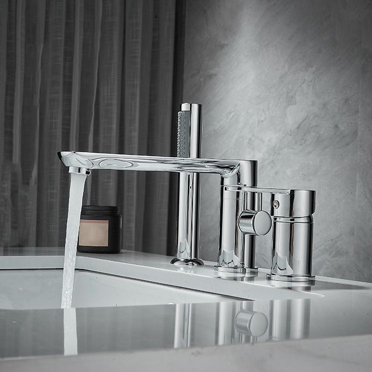 Modern Deck Mounted Freestanding Tub Filler Metal Freestanding Faucet with Handles