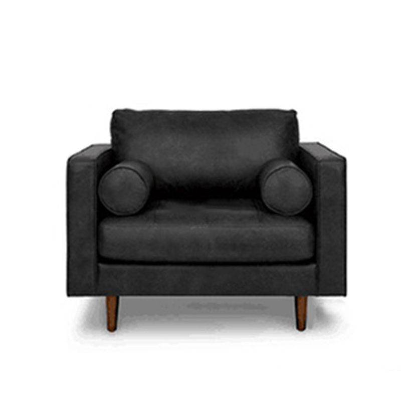 Faux Leather Modern Sofa 37.7"W Square Arm Sofa with 2 Pillows for Living Room