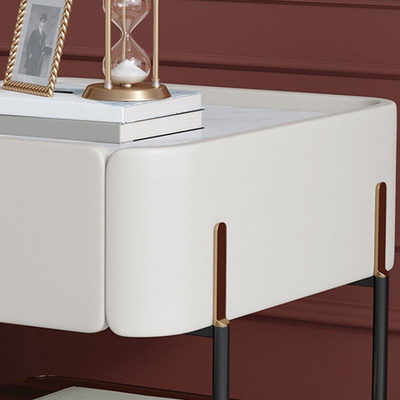 Modern Style with 1 Drawer 1 Storage Rack Leather Black Leg and Nightstand