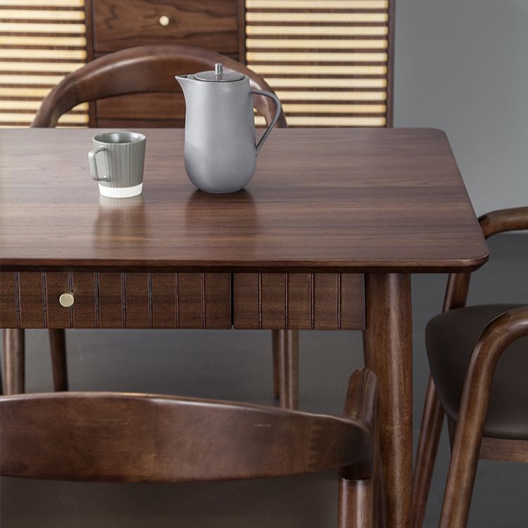 Hickory Rectangle Wood Table Storage Dining Table with 4 Legs for Restaurant