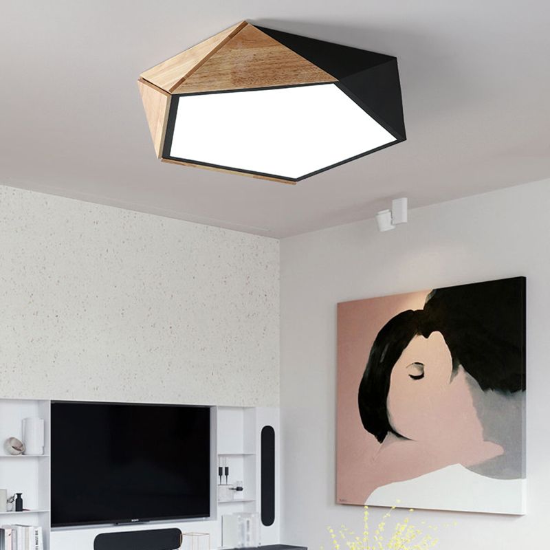 Pentagonal Flush Mount Plafond Lamp Macaron Metaal en hout slaapkamer LED Flush Light