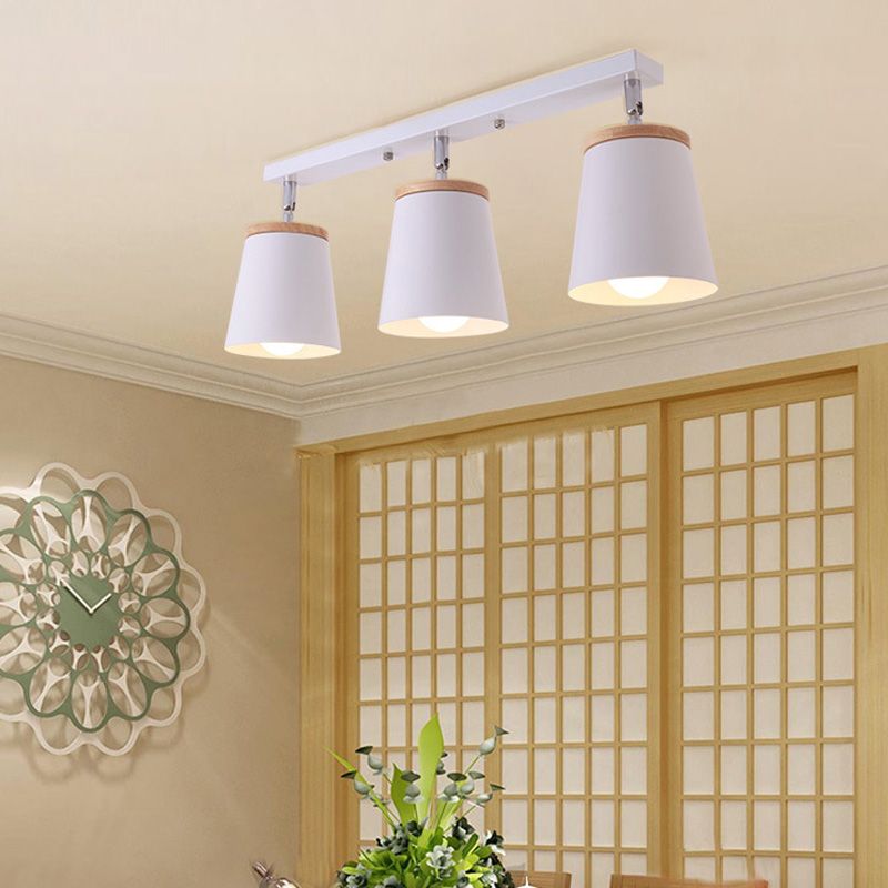 1/2/3-Bulb Semi Flush Light Modernism Tapered Shade Metal Rotatable Semi Flush Mount Light in White for Living Room