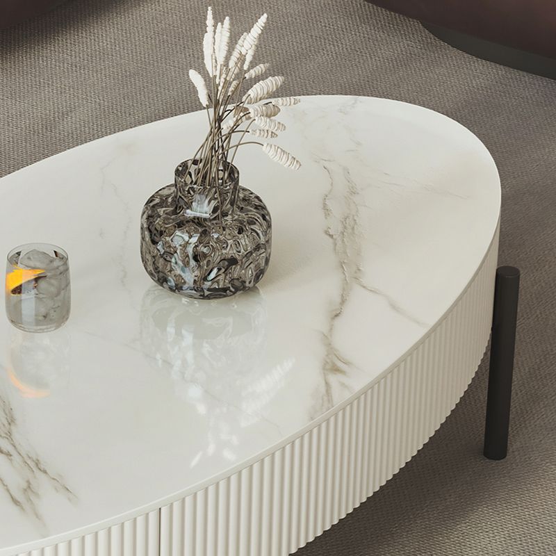 Glam Coffee Cocktail Table with Storage Drawer and 4 Iron Legs