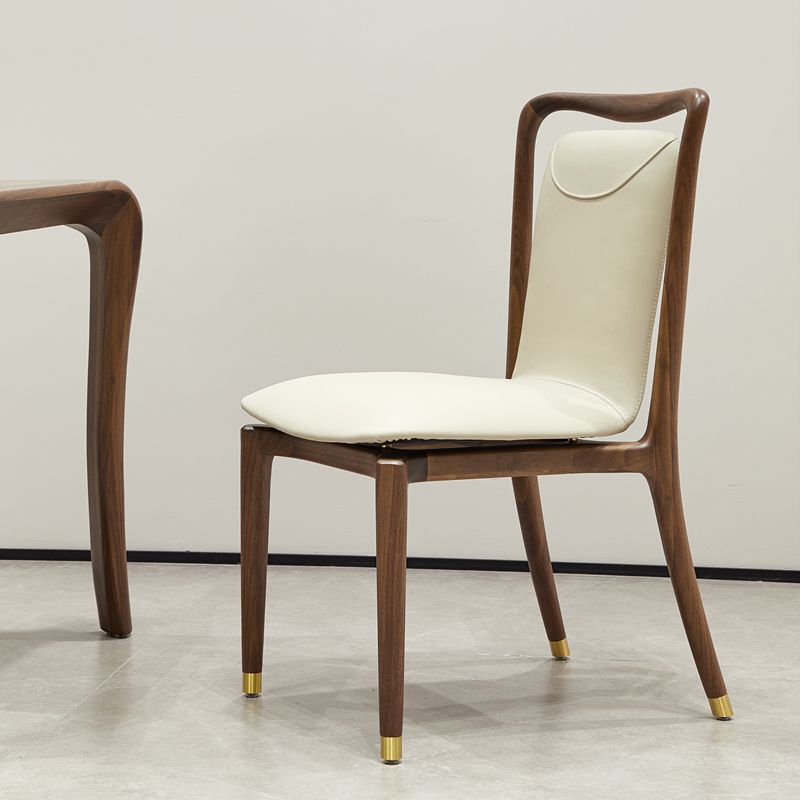 Dining Room Contemporary Walnut Wood Upholstered Solid Back Dining Chair