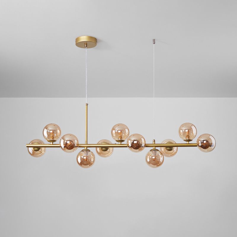 Amber Glass Ball Pendant Postmodern 7/9/11 Lamp Black/Gold Kitchen Island Lamp