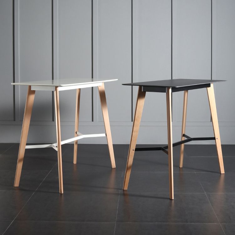 Modern Indoor Rectangle Trestle Bar Dining Table in Stone and Wood