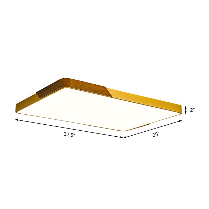 Gold Metal and Wood Flush Ceiling Mount Lamp with Square/Rectangular Acrylic Diffuser Modern LED Ceiling Flush Mount for Bedroom in Warm/White/Neutral, 16"/19.5"/25.5" W