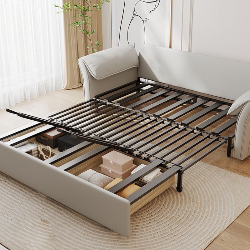 Scandinavian White Futon and Mattress Flared Arms Futon Sleeper Sofa with Storage