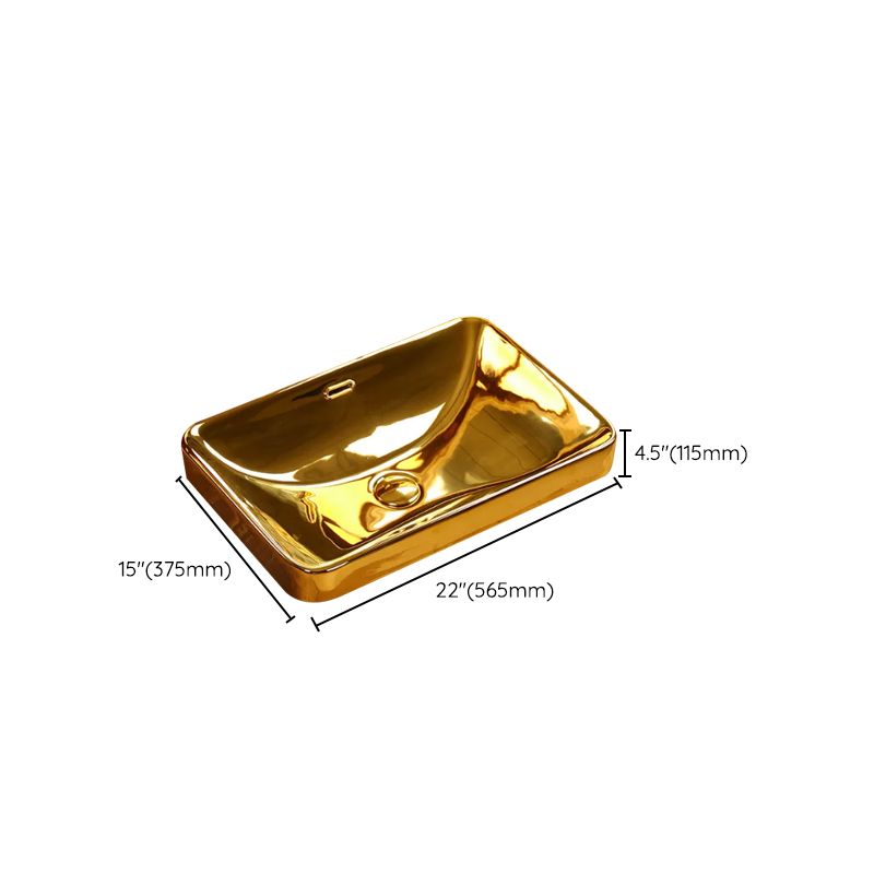 Modern Basin Sink Metal Rectangular with Overflow and Faucet Vessel Bathroom Sink