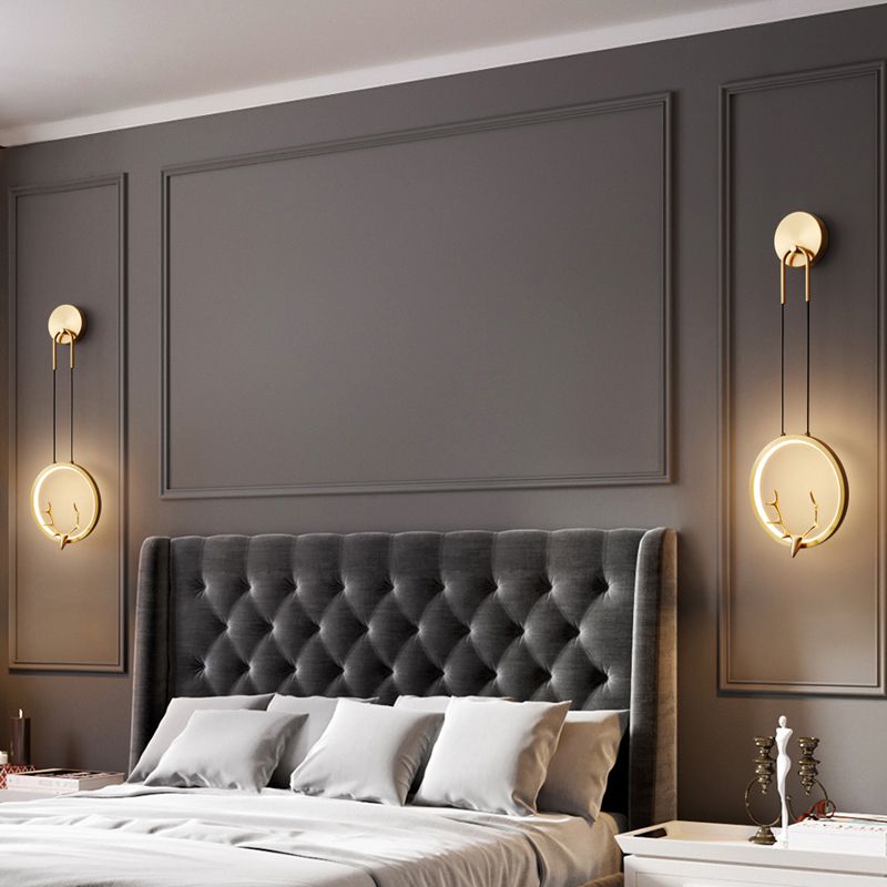 1 lumière en métal contemporain luminaire mural luminaire des bois lampe pour chambre à coucher