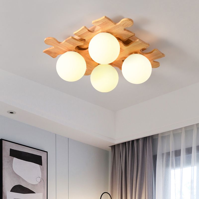 Living Room Ceiling Mounted Light Wooden Nordic Semi-Flush Ceiling Light