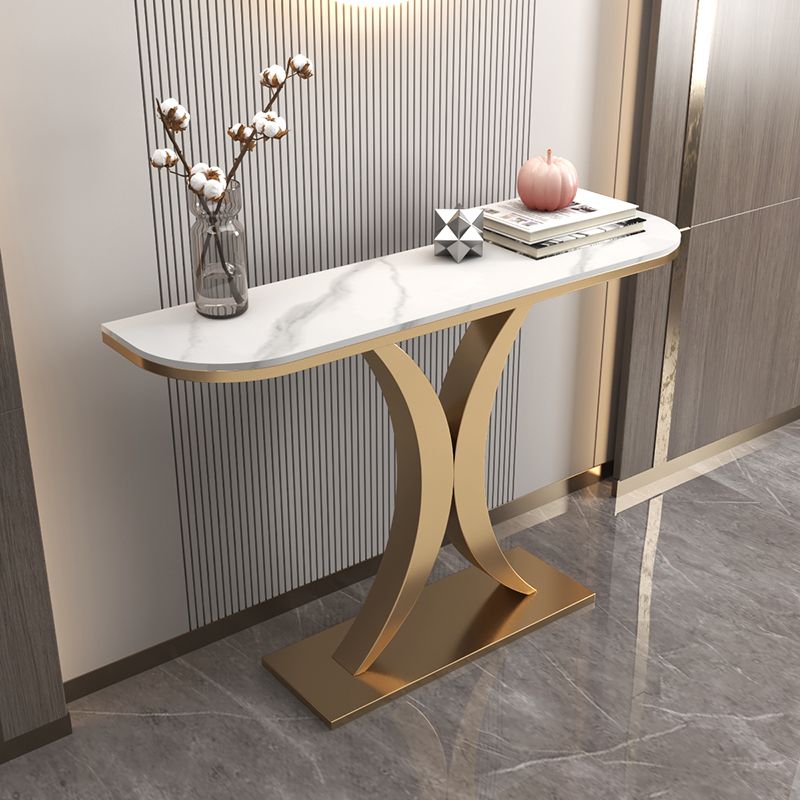Stone Half Moon Console Table 31.5-inch Tall Accent Table for Hall