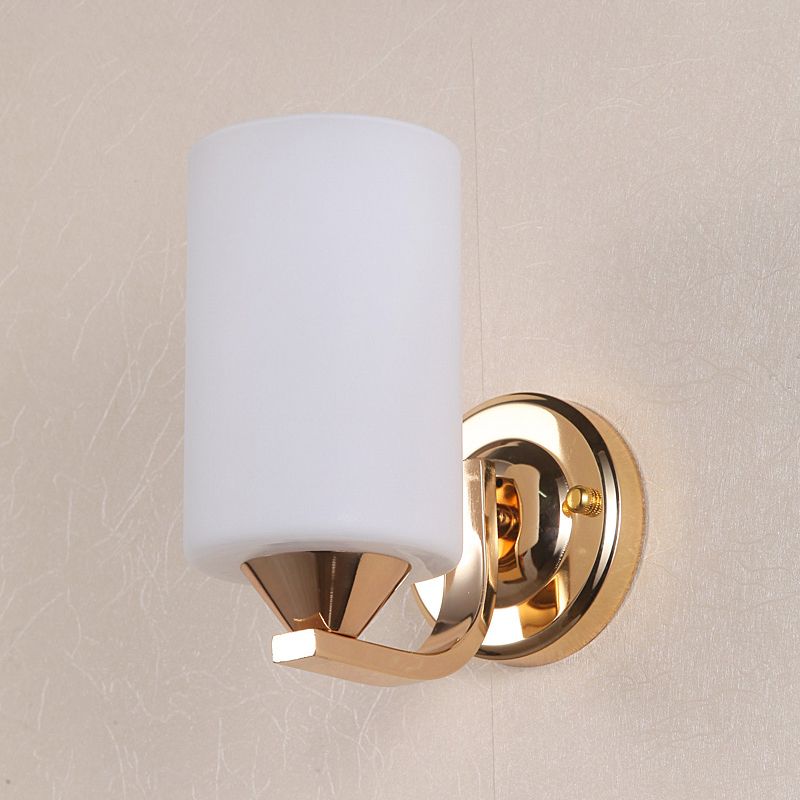 Cylindrical Shade Wall Lamp Modern White Glass Bedroom Sconce Light
