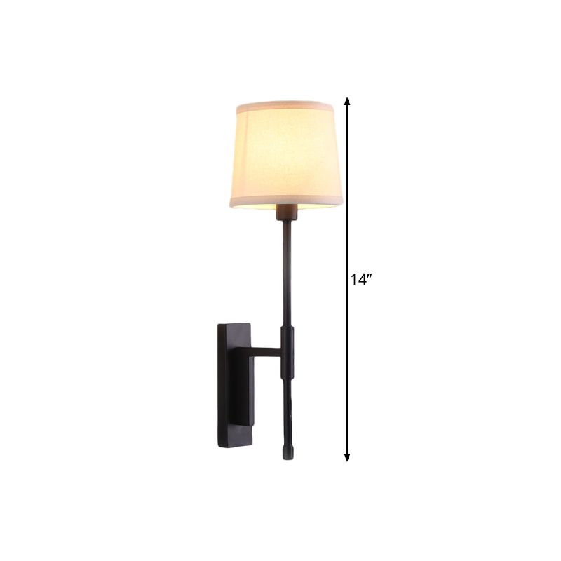 1 Head Barrel Wall Sconce Warehouse Black Fabric Wall Mounted Lighting with Right Angle Arm