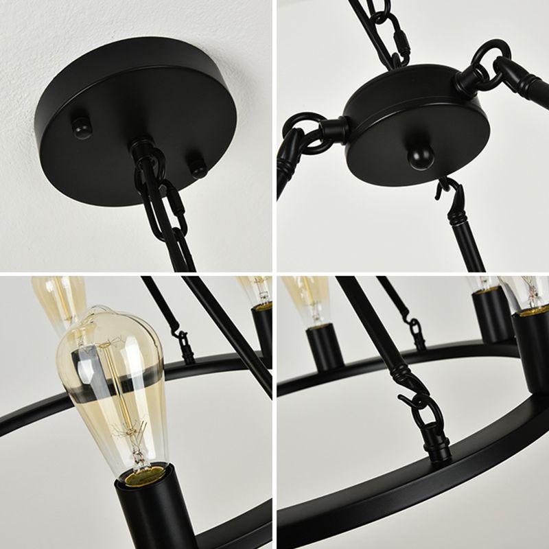 Industrial Circle Hanging Ceiling Lights Black Metal Pendant Chandelier for Dining Room