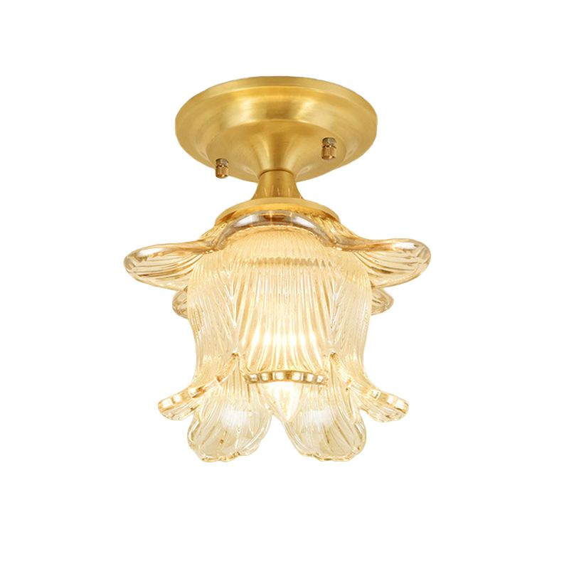 Klassische blühende Halbblüten 1-Bulb Clear Rippas Decken Deckenmontage in Gold