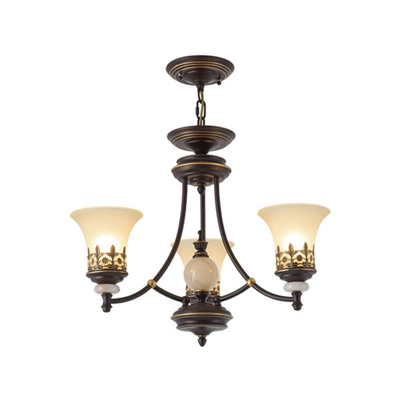 Bronze Bell Chandelier Lamp Traditional Frosted Glass 3/5/6 Lights Living Room Hanging Light