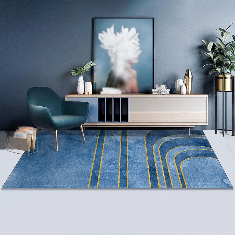 Dark Navy Modern Rug PVC Pattern Rug Stain Resistant Rug for Living Room