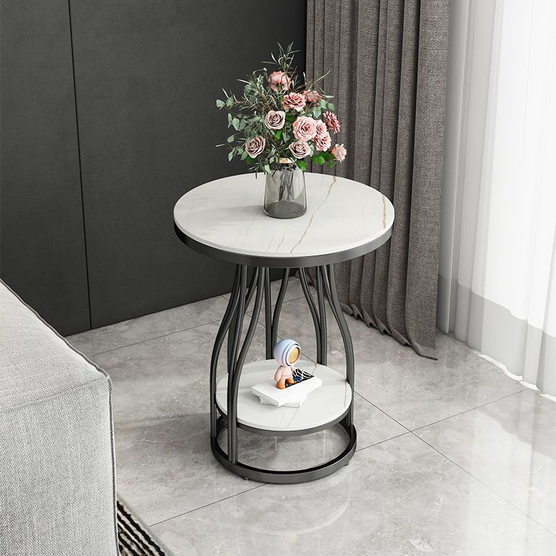 2-Tier Modern Metal Round Side Table 19.7-inch End Table with Shelf