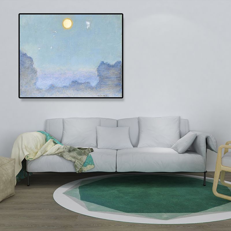 Wild Animal Wall Art Cartoon Textured Square Canvas Print in Blue for Living Room