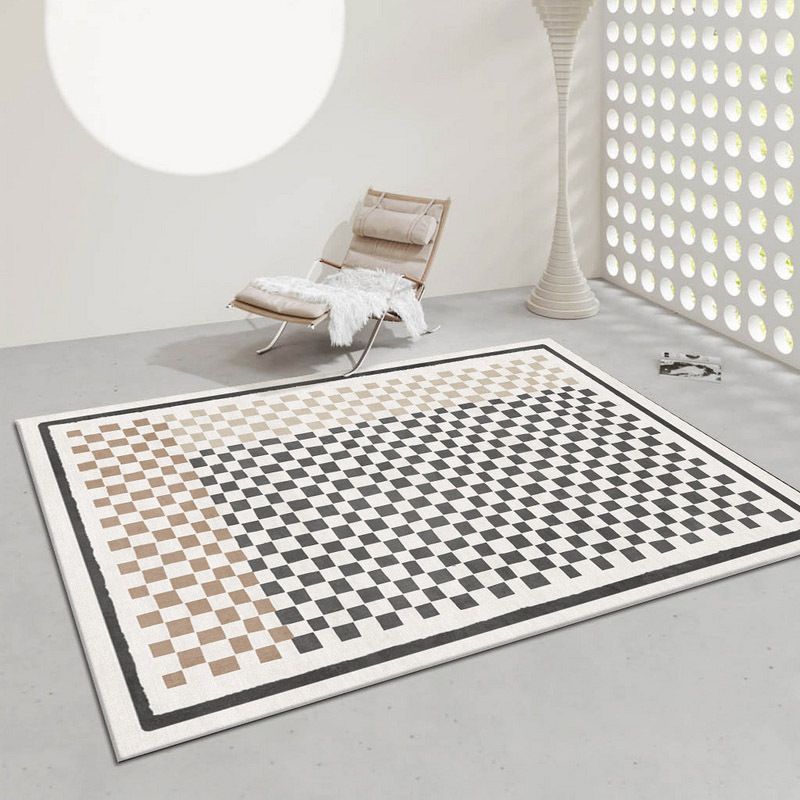 Green Nordic Rug Polyester Grid Pattern Rug Stain Resistant Rug for Home Decoration