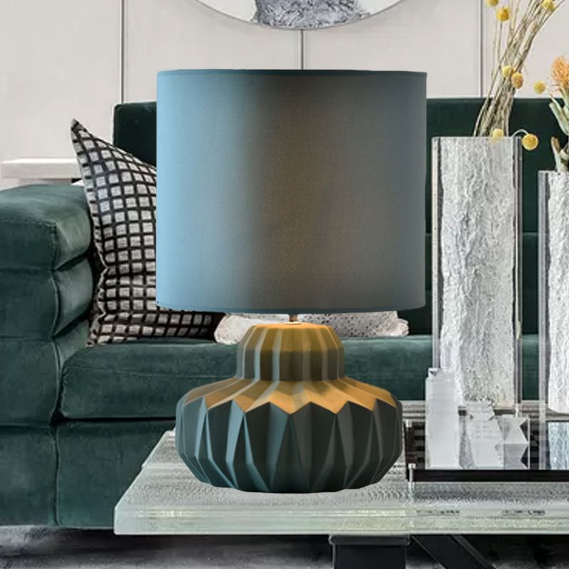 Cylinder Sitting Room Night Light Minimalist Fabric Single Blackish Green Table Lighting