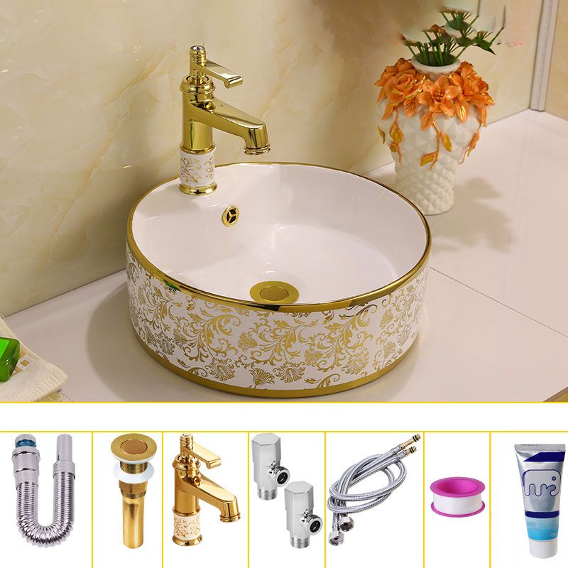 Glam Vessel Lavatory Sink Oval Porcelain with Faucet Vessel Sink