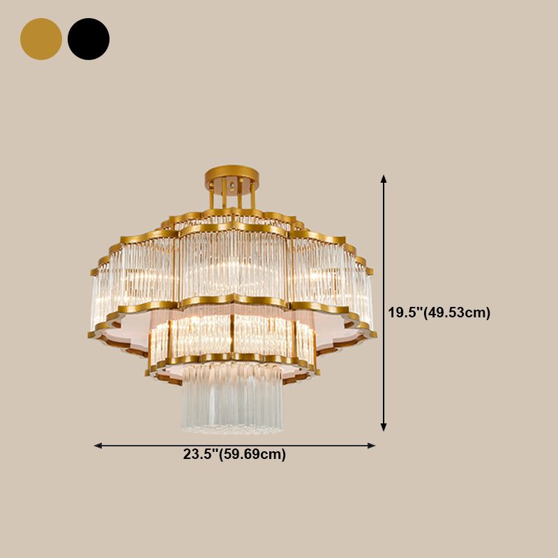 Lámpara de lámpara de montaje semi de metal dorado salas de estar tradicionales lámparas semi descargas con sombra de vidrio