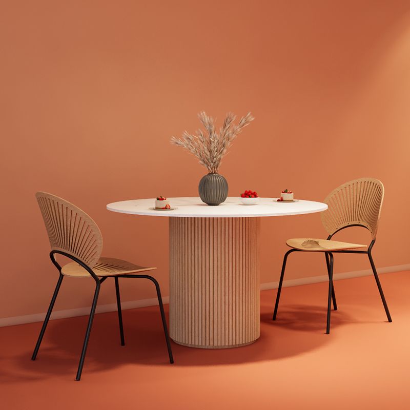 Simple Round Top Dining Table Solid Wood Base Dining Table for Living Room