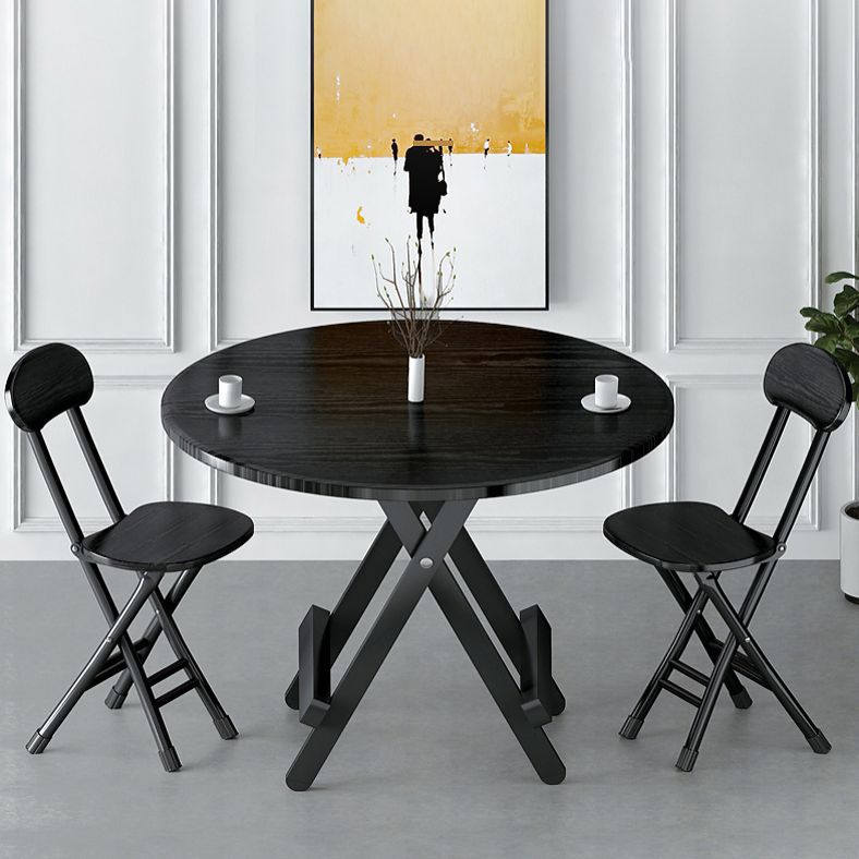 Contemporary Style Traditional Height Dining Set with Black Folding Table and Chairs