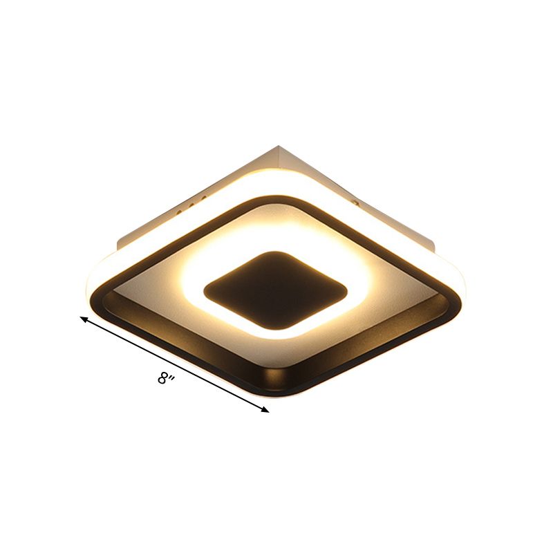 Black Round/Square Frame Mini Ceiling Lamp Minimal LED Metallic Flush Lighting in Warm/White/3 Color Light