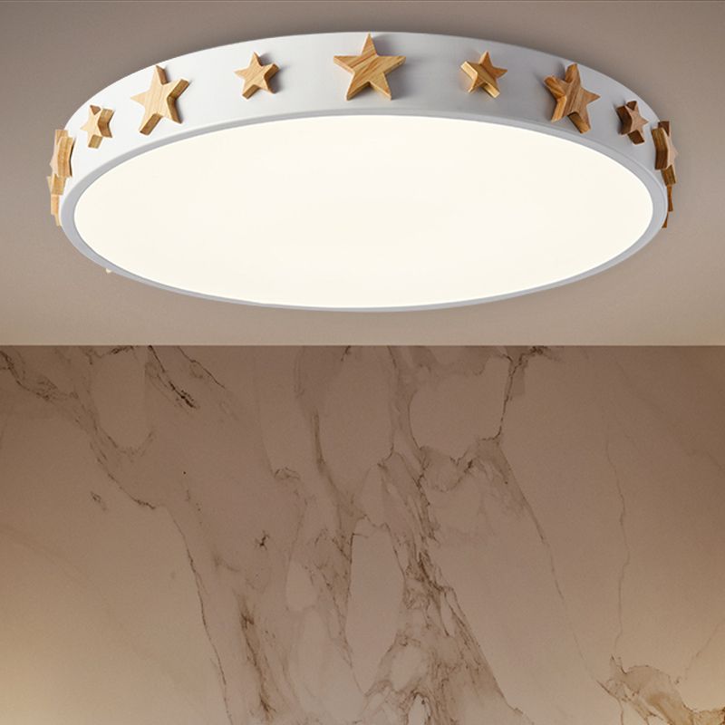 Drum Flush Mount Light, Contemporary Ceiling Light with Star Decoration for Kids Bedroom