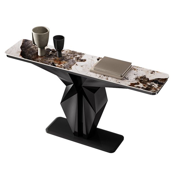 Stone Rectangle Console Table Glam 13.78" Wide Accent Table with Abstract Base