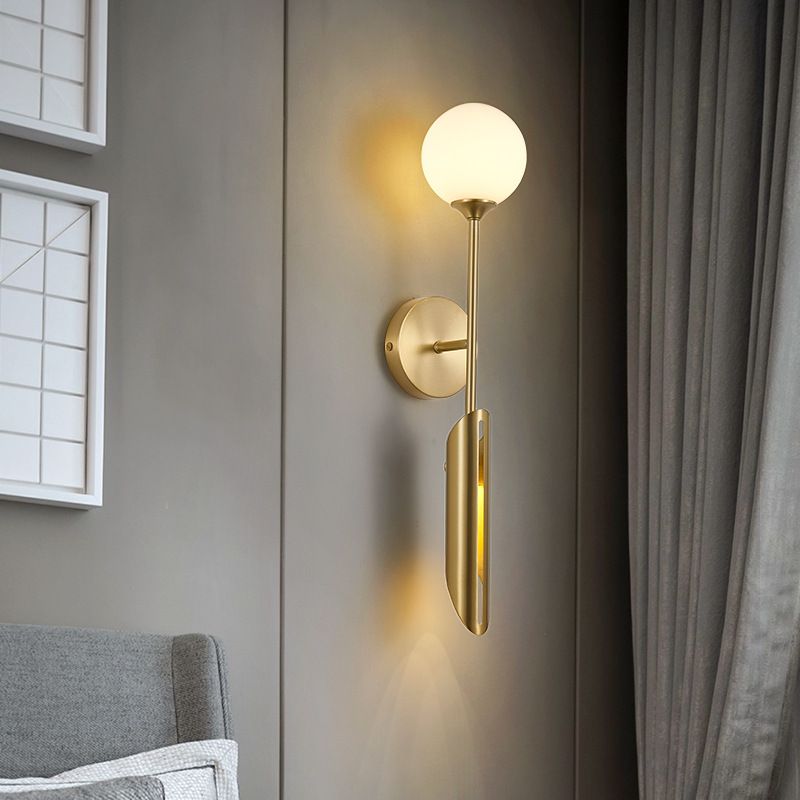 Contemporary Glass Wall Sconce Armed 2-Light Wall Mounted Light for Bedroom
