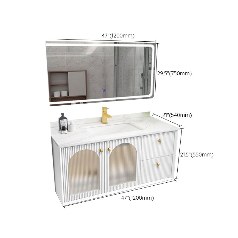 Waterproof Bathroom Vanity Rectangle Single Sink Wood Frame Wall-Mounted Drawers Vanity