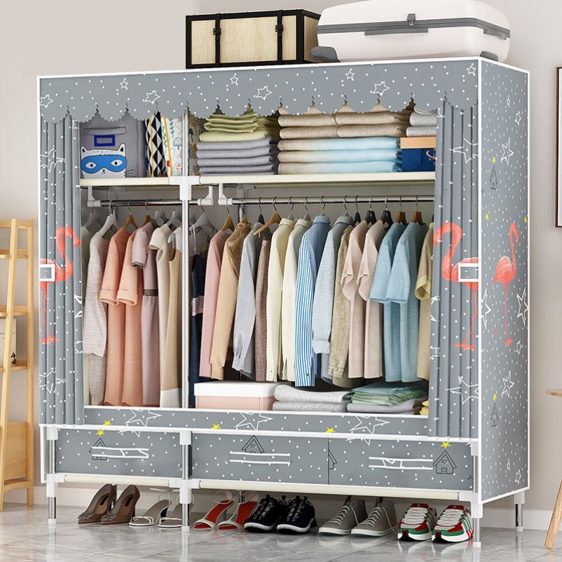 Modern Style Wardrobe Armoire Steel Frame Home Wardrobe with Drawers