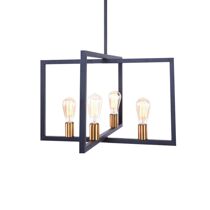 Pendentif rectangulaire industriel Éclairage 4 lumières Lumière suspendue métallique en noir pour la cuisine