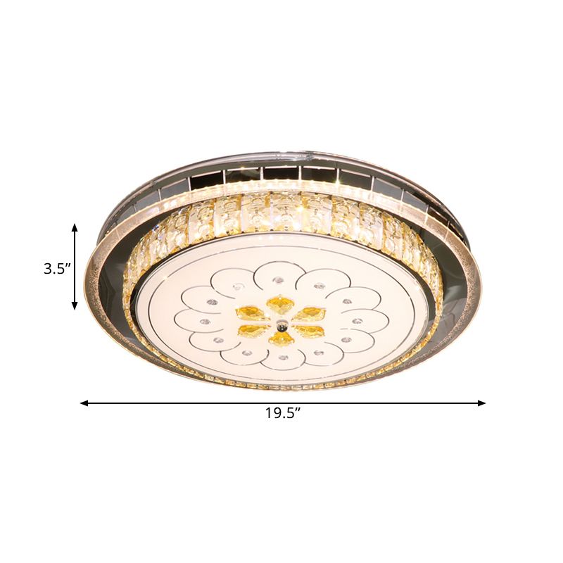 Clear Crystal Blocks Circular Flushmount Modern Bedchamber LED Ceiling Lamp in Stainless-Steel