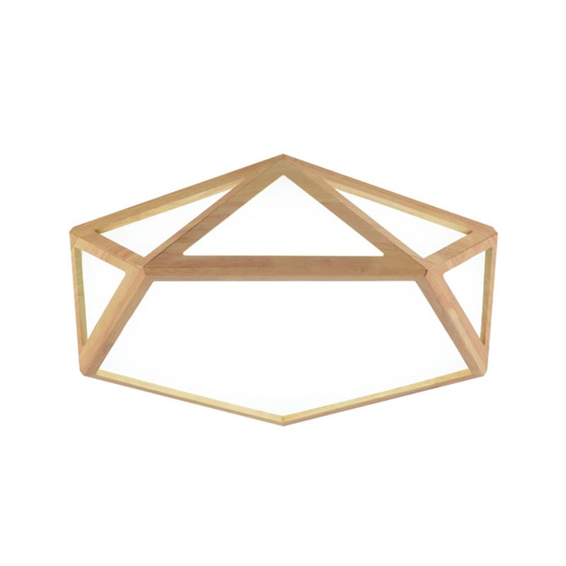 15 "/19" /27 " W Modern Pentagon Flush Mount Acryl Slaapkamer LED Plafond Flushmount Lamp in Hout, Warm/Wit Licht