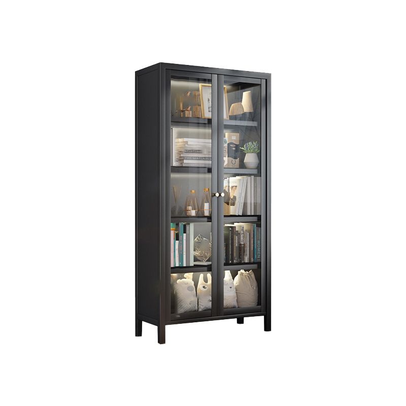 Closed Back Standard Bookcase Glam Metal Bookshelf with Doors