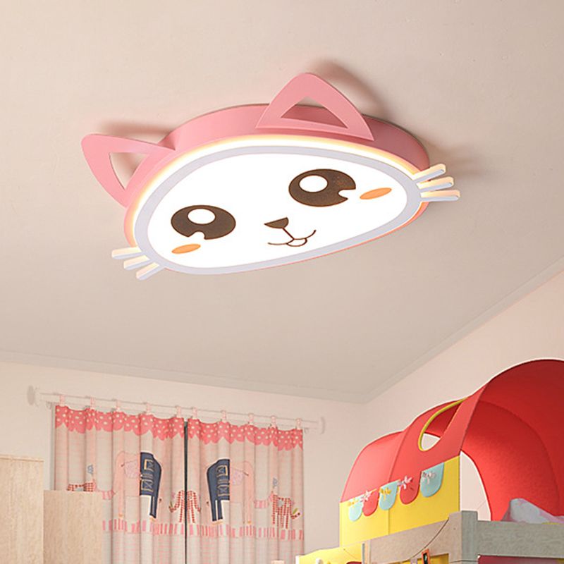 Kitten Girl's Bedroom LED Ceiling Flush Acrylic Cartoon Flush Mount Recessed Lighting in Pink, Warm/White Light