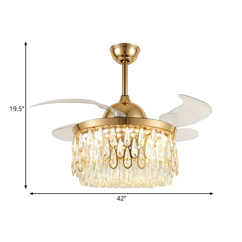 Abgestufte Kristalldecke Lüfter leichte moderne 19 -Zoll -WeD Gold Semi Flush Mount mit 4 Klingen für Wohnzimmer