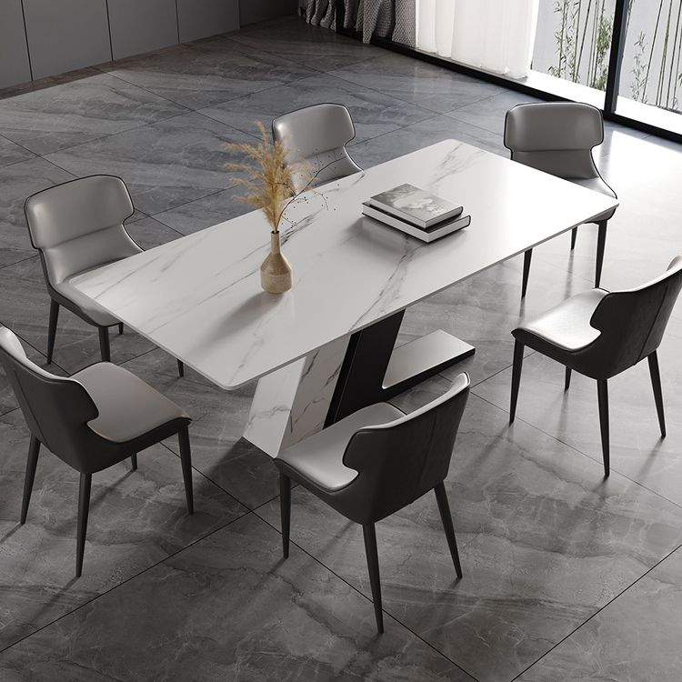 Modern Sintered Stone Top Dining Set Rectangle 1/2/5/7 Pieces Dinette Table Set in White