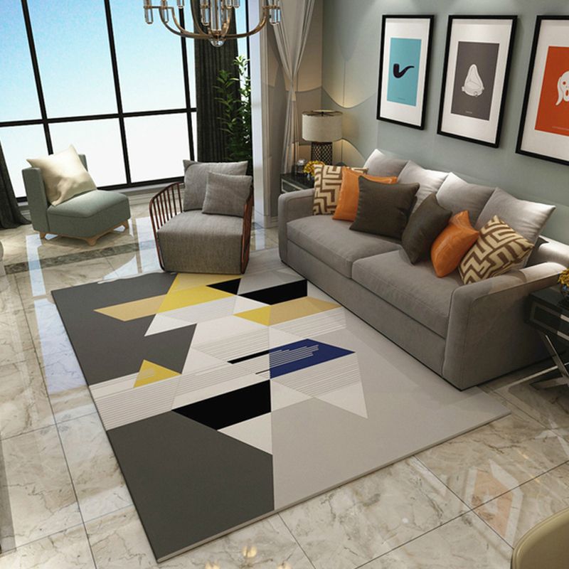 Contemporary Geometric Printed Rug Multi Colored Polyester Carpet Anti-Slip Backing Machine Wash Pet Friendly Rug for Great Room