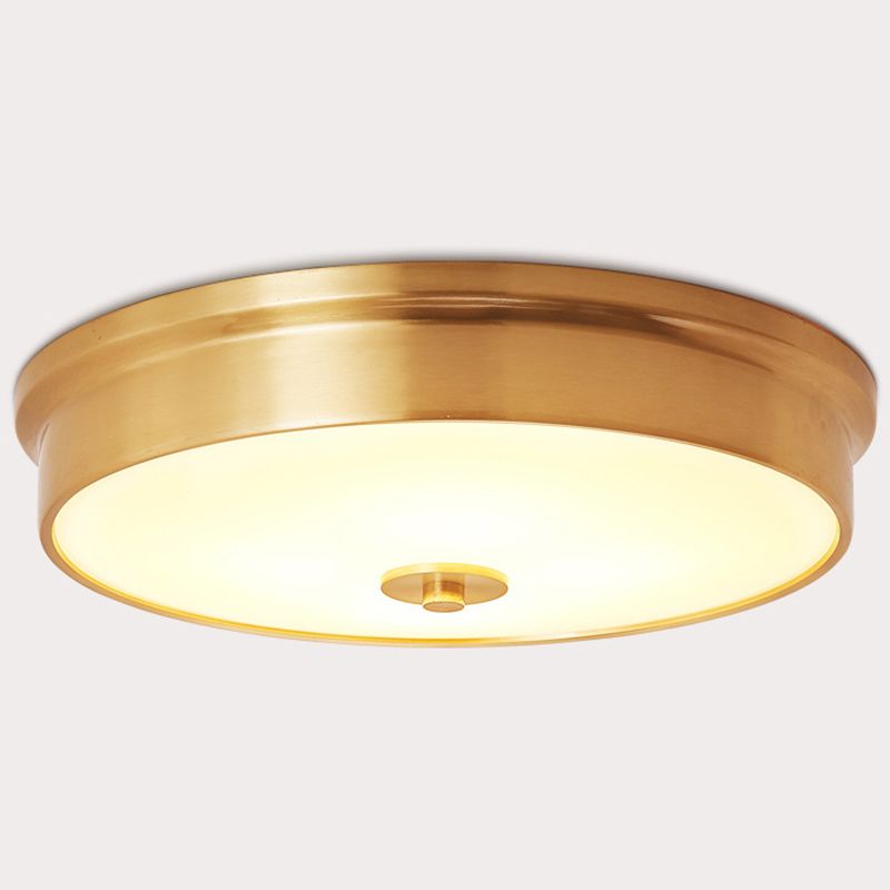 Plafonnier en verre doré de style rétro colonial, plafonnier circulaire en cuivre pour chambre à coucher